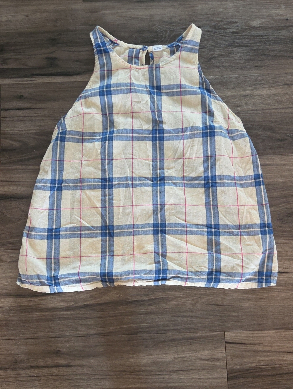 Old Navy Cream Plaid Dress Top with Blue and Pink Stripes